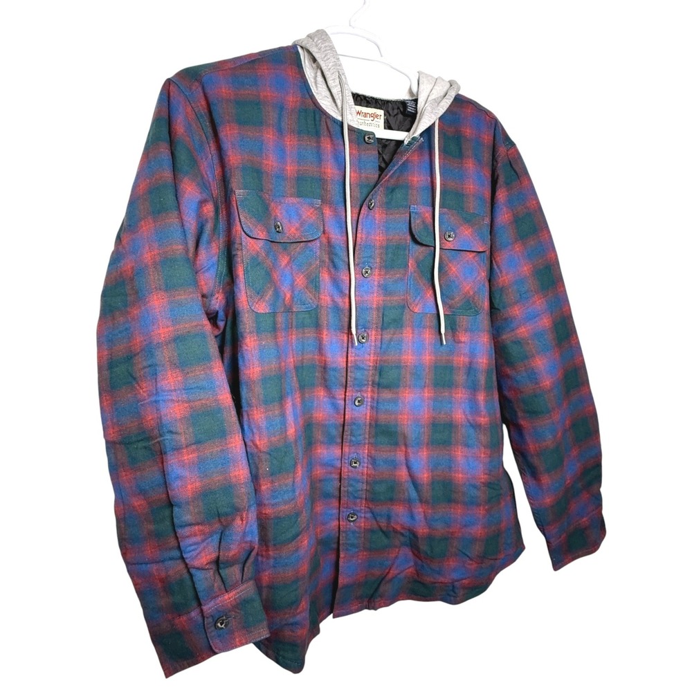 Wrangler Authentics Mens XL Quilted Lined Flannel Hooded Shirt Jacket Plaid NWT - Picture 5 of 16
